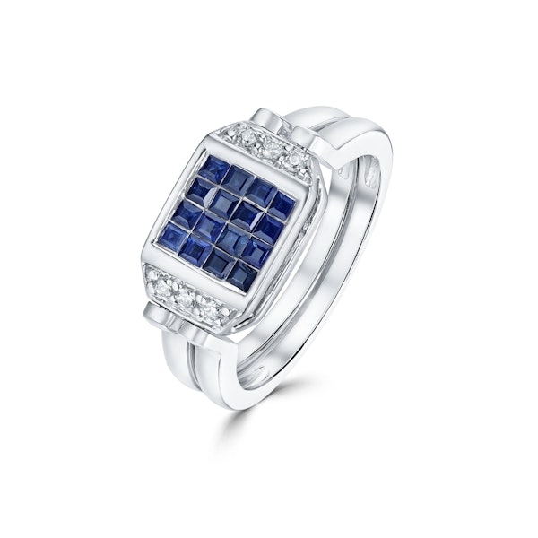 9K White Gold Diamond and Sapphire Reversable Ring - SIZE L - Image 1