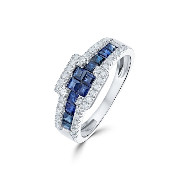 Sapphire 0.95ct And Diamond 9K White Gold Ring - SIZE J - Image 1