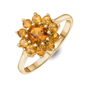 0.96ct Citrine Cluster Ring in 9K Yellow Gold
