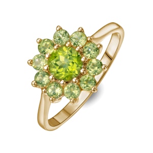1.12ct Peridot Cluster Ring in 9K Yellow Gold