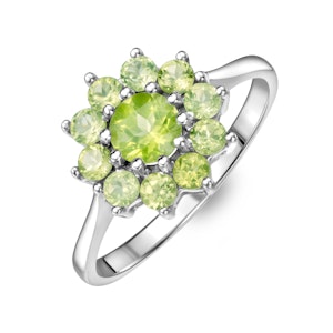 1.12ct Peridot Cluster Ring in 9K White Gold
