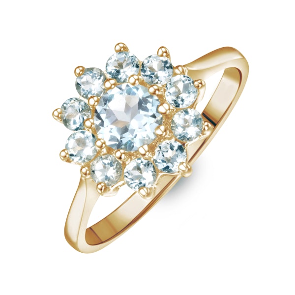 1.10ct Blue Topaz Cluster Ring in 9K Yellow Gold - Image 1