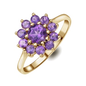 0.94ct Amethyst Cluster Ring in 9K Yellow Gold