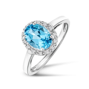 Blue Topaz 1.56CT And Diamond 925 Sterling Silver Ring