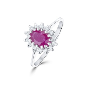 Ruby 0.95ct And Diamond 9K White Gold Ring