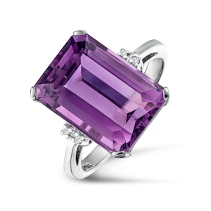 Amethyst 6.40ct And Diamond 925 Sterling Silver Ring