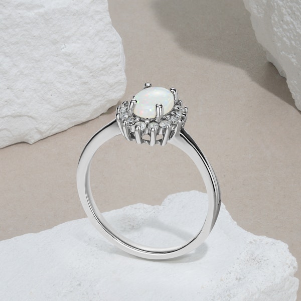 Opal 7 x 5mm And Diamond 925 Sterling Silver Ring - Image 2