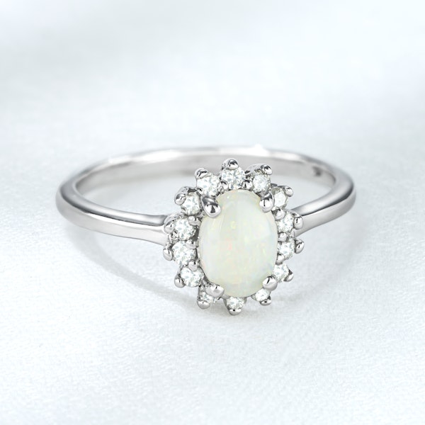 Opal 7 x 5mm And Diamond 925 Sterling Silver Ring - Image 5
