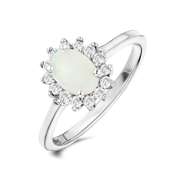 Opal 7 x 5mm And Diamond 925 Sterling Silver Ring - Image 1