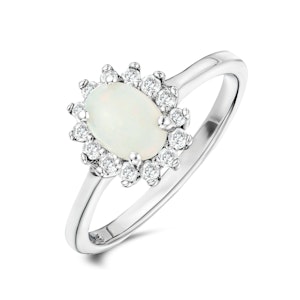 Opal 7 x 5mm And Diamond 925 Sterling Silver Ring
