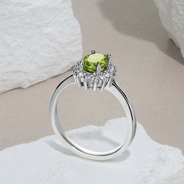 Peridot 7 x 5mm And Diamond 925 Sterling Silver Ring - Image 2
