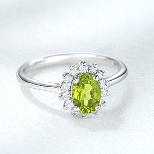 Peridot 7 x 5mm And Diamond 925 Sterling Silver Ring - Image 5