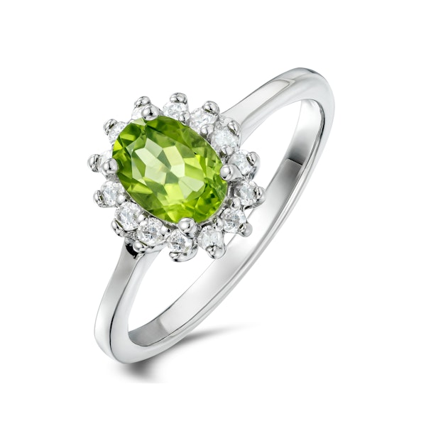 Peridot 7 x 5mm And Diamond 925 Sterling Silver Ring - Image 1