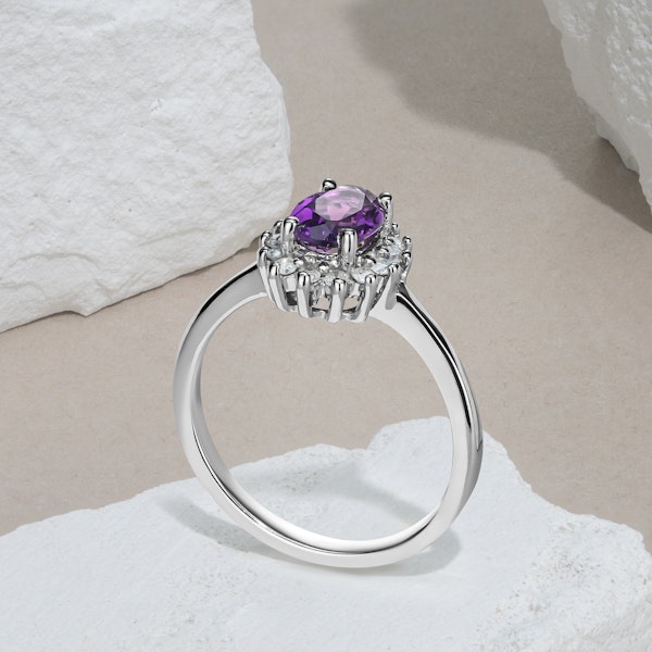 Amethyst 0.70ct And Diamond 925 Sterling Silver Ring - Image 2