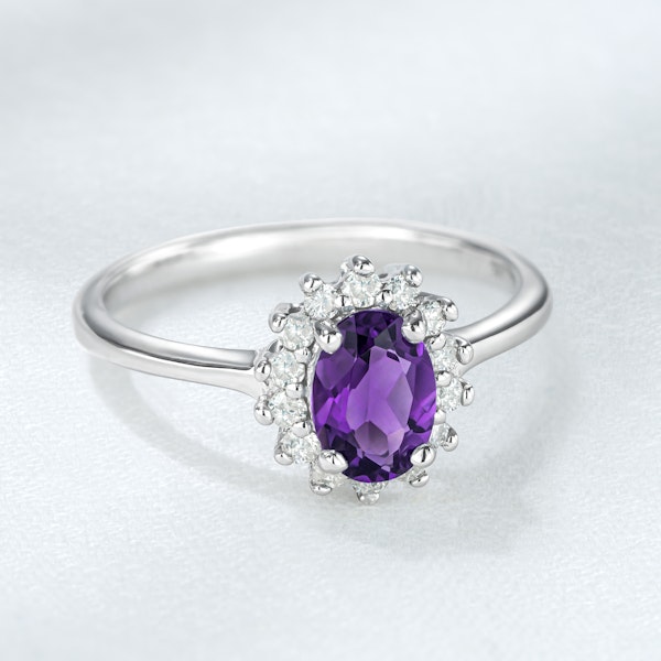Amethyst 0.70ct And Diamond 925 Sterling Silver Ring - Image 5