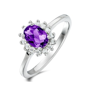 Amethyst 0.70ct And Diamond 925 Sterling Silver Ring