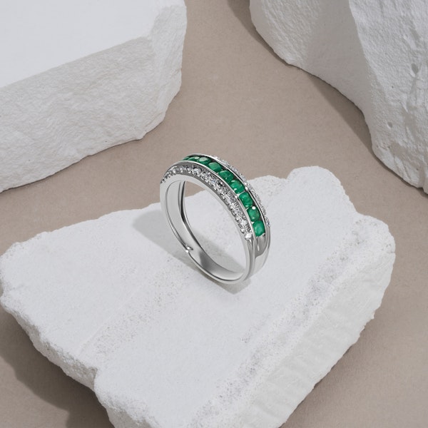 Emerald and Diamond Eternity Ring 0.56ct in 9K White Gold - Image 6