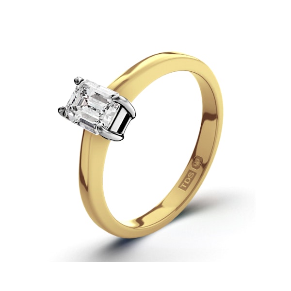 Certified Emerald Cut 18K Gold Diamond Engagement Ring 0.33CT-G-H/SI - Image 1