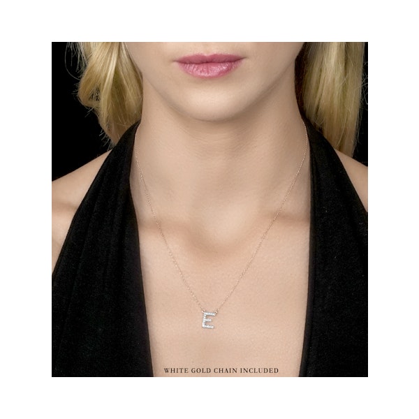 Initial 'E' Necklace Lab Diamond Encrusted Pave Set in 925 Sterling Silver - Image 2