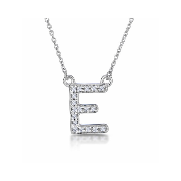 Initial 'E' Necklace Lab Diamond Encrusted Pave Set in 925 Sterling Silver - Image 1