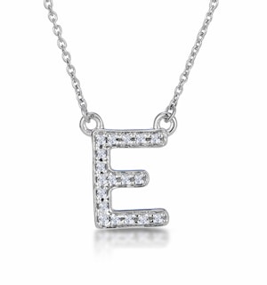 Initial 'E' Necklace Diamond Encrusted Pave Set in 9K White Gold