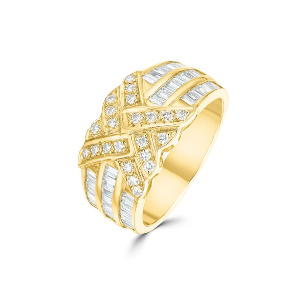 18K Gold Baguette and Brilliant Channel Set Diamond Detail Ring 1.08ct - SIZE M - Image 1