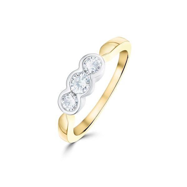 18K Gold Three Stone Diamond Rubover Ring 0.50ct - SIZE M - Image 1