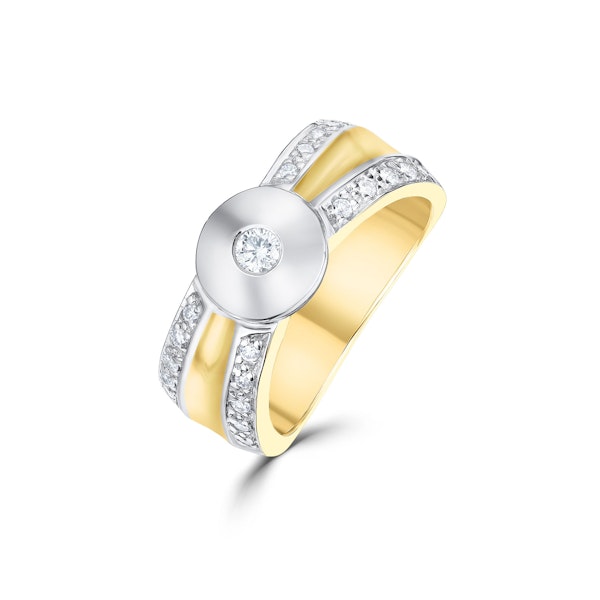 Shoulder Diamonds Rubover Ring 18K Gold White Gold 0.30CT - SIZE M - Image 1