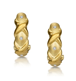 Three Stone Diamond Studded Huggie Earrings in 9K Gold