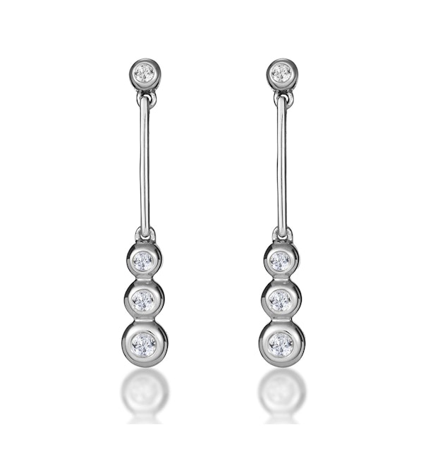 Diamond Drop Earrings 18K White Gold Rubover - image 1