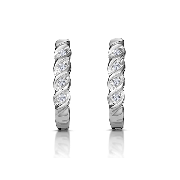 Hoop Earrings 0.07ct Diamond 9K White Gold - Image 1
