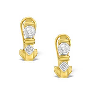 9K Two Tone Diamond Huggie Earrings