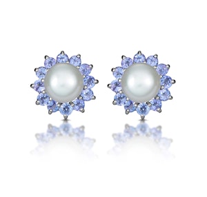 Tanzanite And Pearl 9K White Gold Earrings
