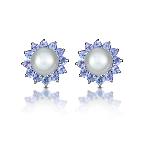 Tanzanite And Pearl 9K White Gold Earrings - Image 1