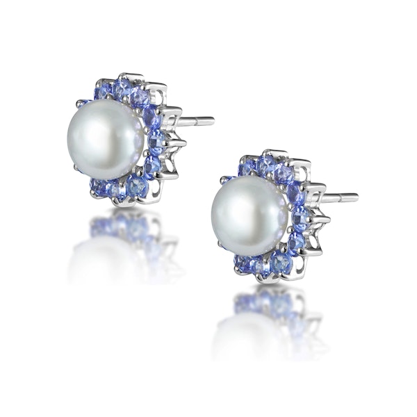 Tanzanite And Pearl 9K White Gold Earrings - Image 2