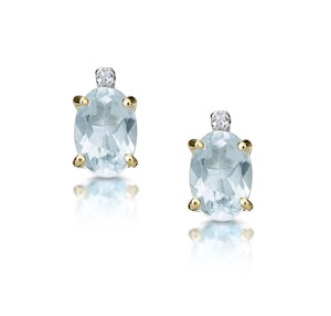 Aquamarine 0.80CT And Diamond 9K Yellow Gold Earrings