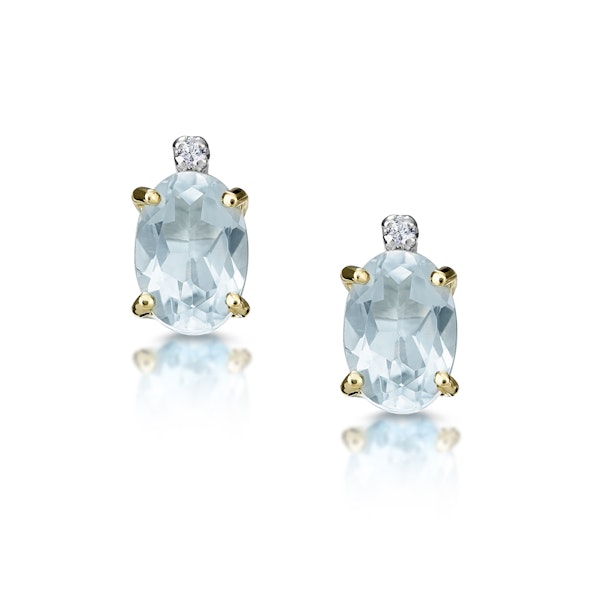 Aquamarine 0.80CT And Diamond 9K Yellow Gold Earrings - Image 1