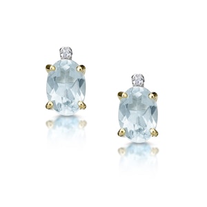 Aquamarine 0.80CT And Diamond 9K Yellow Gold Earrings