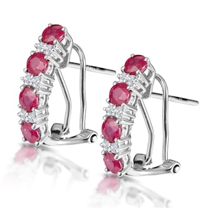 Ruby Earrings Half Hoop With Lab Diamonds Set in 925 Silver