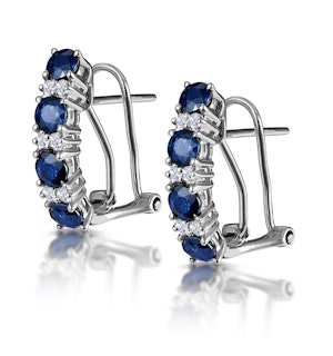 Sapphire Earrings Half Hoop With Lab Diamonds Set in 925 Silver