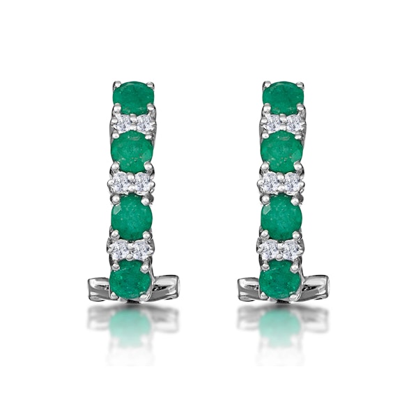 Emerald Earrings Half Huggie With Lab Diamonds Set in 925 Silver - Image 3