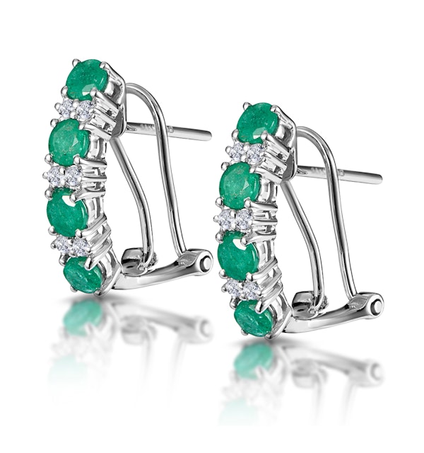 Emerald 1.10CT And Diamond 9K White Gold Earrings - image 1