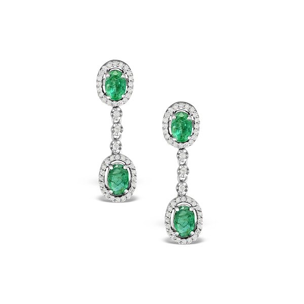 Emerald 4 x 6mm And Diamond 9K White Gold Earrings H4482 - Image 1