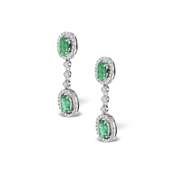 Emerald 4 x 6mm And Diamond 9K White Gold Earrings H4482 - Image 2