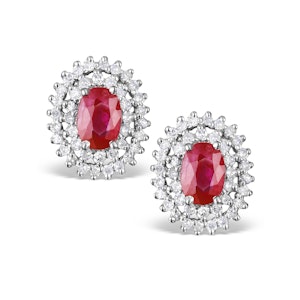 Ruby 0.55CT And Diamond 9K White Gold Earrings
