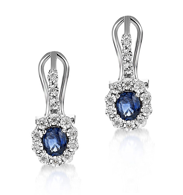 0.83ct Sapphire 0.13ct Diamond and 9K White Gold Earrings - H4555 - image 1