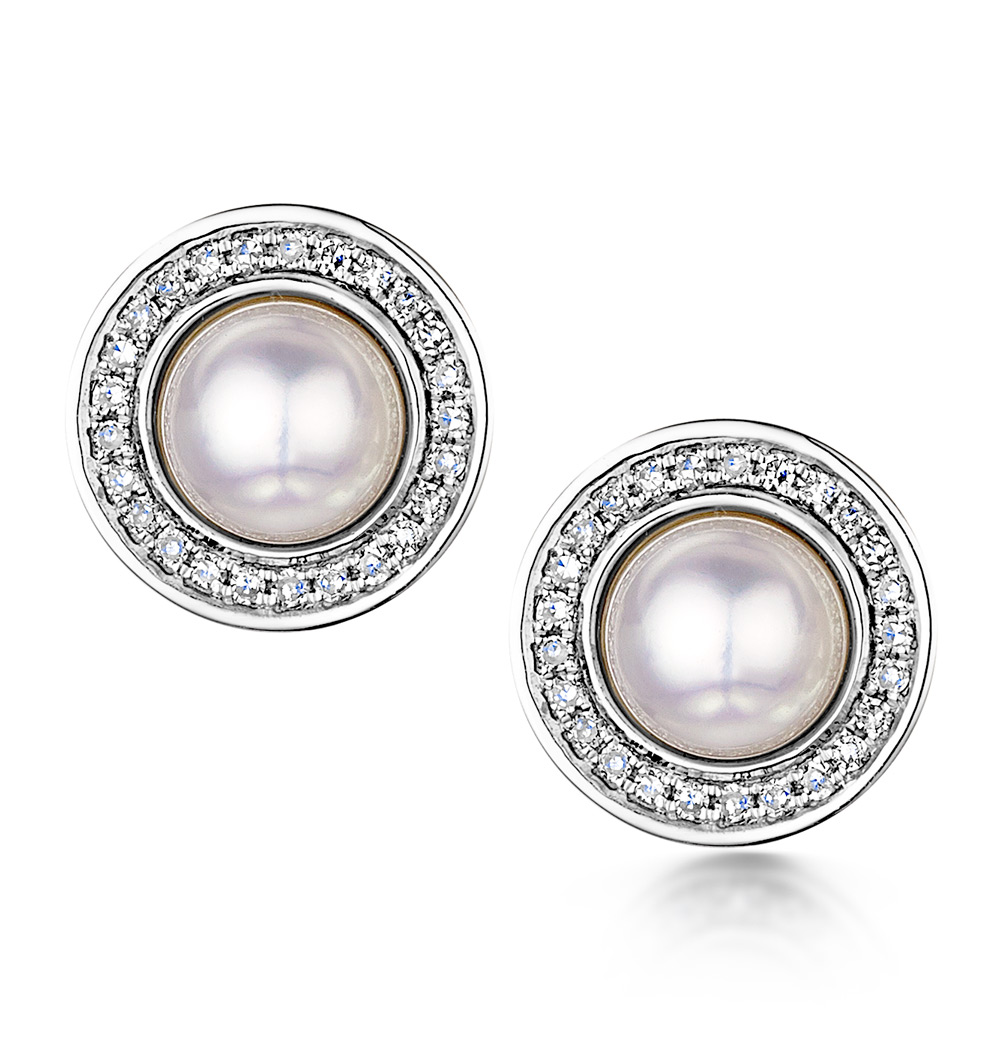 Proud Diamond Pearl Earrings in Yellow Rose or White Gold