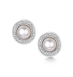 5.5mm Pearl and Diamond Stellato Earrings 0.14ct in 9K White Gold