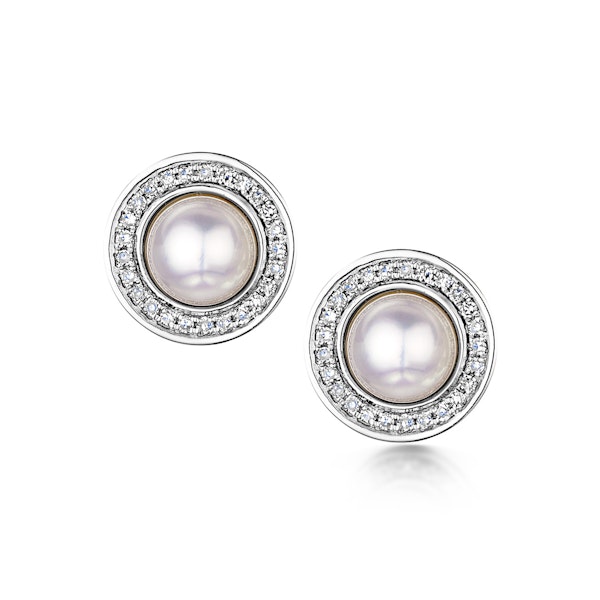 5.5mm Pearl and Diamond Stellato Earrings 0.14ct in 9K White Gold - Image 1