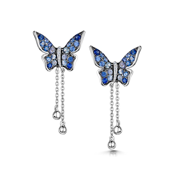 Stellato Collection Sapphire Butterfly Diamond Earrings 9K White Gold - Image 1